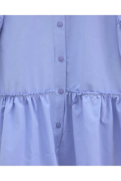 Modamorfo Sleeve Gathered Ruffle Detailed Shirt -Blue