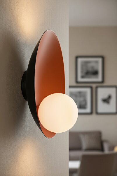 Bamyum Geniş Turuncu Metal Aplik Mutfak Iç Mekan Salon Cafe Ofis Pastane Modern Dekoratif Aplikleri