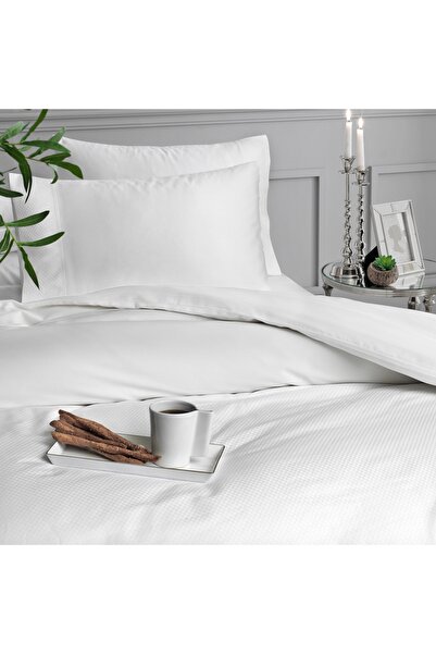 Linens White Double Duvet Cover Case - White Collection, Cotton Jacquard Satin
