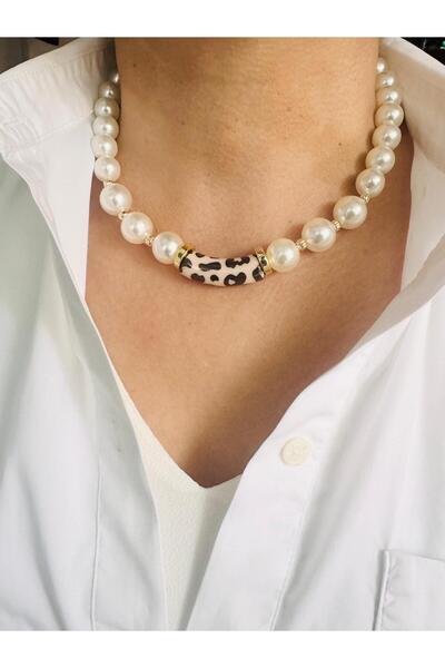 DEVİ fashion Leopar Boncuklu İnci Kolye 45 cm
