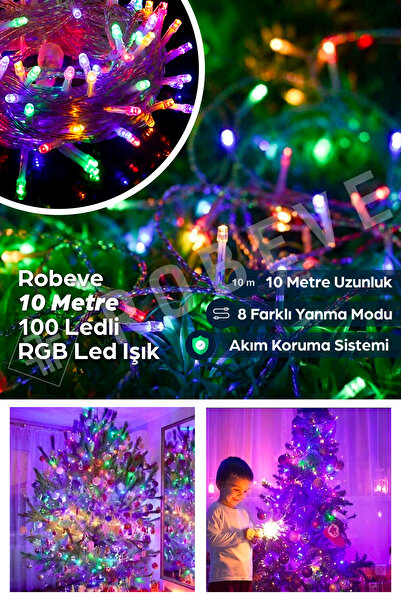 ROBEVE 10 Metre 100 Ledli Rgb Renk Fişli Led Işık Dekor Yılbaşı Ağacı Işığı Organizasyon Led Işık Rgb