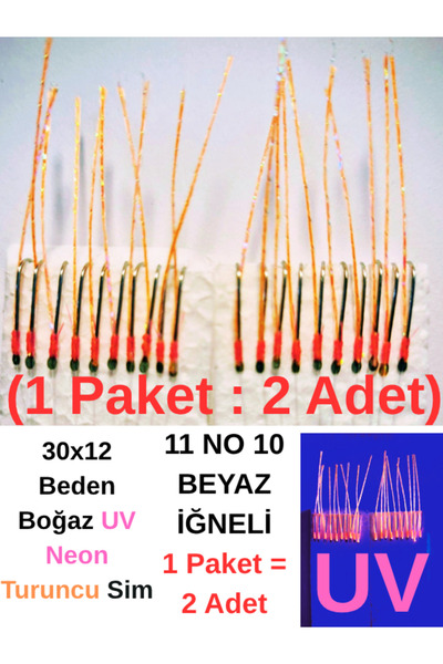 ea genset Çapari İstavrit Çaparisi 30x12 Beden Boğaz Uv Neon Turuncu Sim 11 No Beyaz 10 İğneli 2li Paket