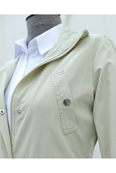 Modamorfo Kolu Katlamalı Tünel Bağcıklı Araboy Trençkot -Taş