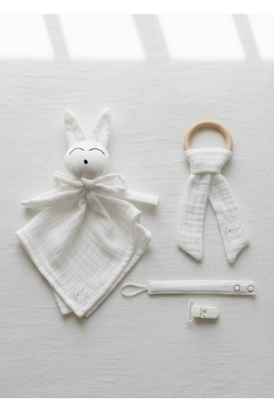 Joyous Mom Kids Hoş Geldin Bebek Seti 3'lü %100 Pamuk Müslin Set Diş Kaşıyıcı...