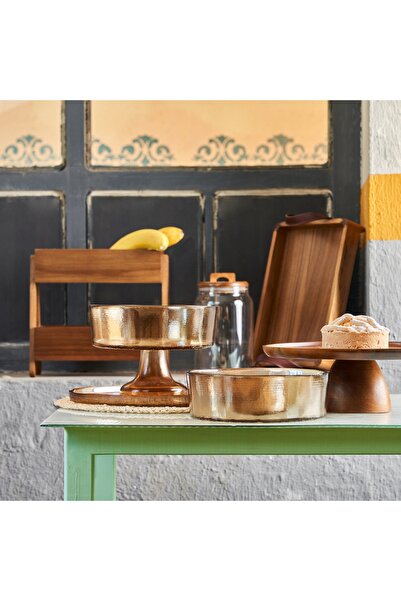 Linens Gleam Cam 21 cm Ayaklı Servis Amber