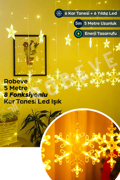 ROBEVE 8 Fonksiyonlu Büyük Kar Tanesi Led Dekoratif Kar Tanesi Led Işık Yılbaşı Işığı
