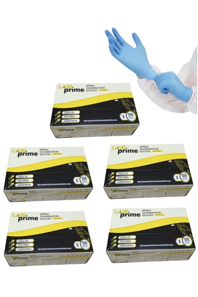 LabPrime قفازات فحص النتريل خالية من البودرة باللون الأزرق - مقاس S - علبة 10...