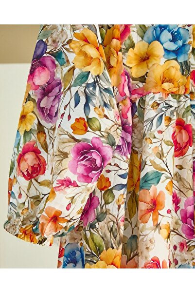 Modamorfo Μικτό φλοράλ εμπριμέ φόρεμα με μισό κουμπί - Πορτοκαλί