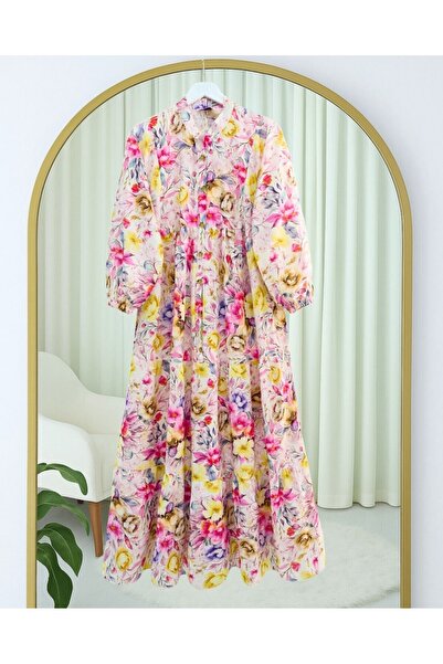 Modamorfo Μικτό φλοράλ εμπριμέ φόρεμα με μισό κουμπί - κίτρινο