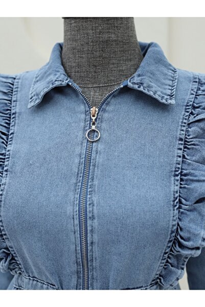 Modamorfo Ice Blue Denim Dress - Half Zip and Tunnel Lace