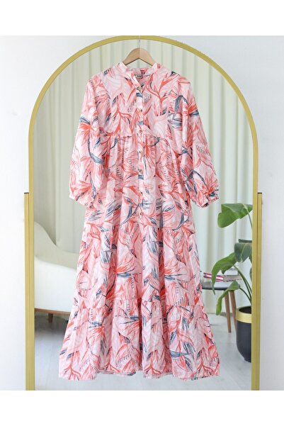 Modamorfo Φόρεμα με λουλουδάτο μοτίβο με μισό κουμπί με λαστιχένια μανίκια - Πλακάκι