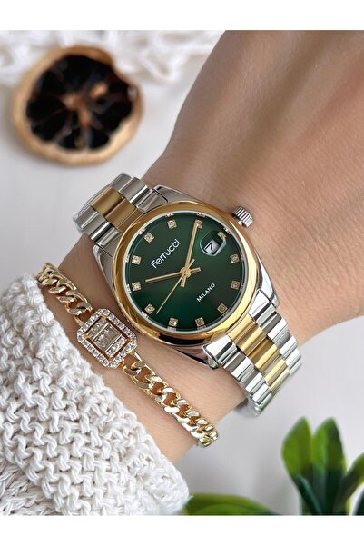 Ferrucci Kadın Kol Saati+Bileklik Özel Seri Çelik Kordon Kararma Renk Atma Ya...