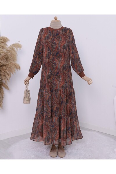 Modamorfo Φόρεμα σιφόν με έθνικ σχέδιο με επένδυση - Καφέ