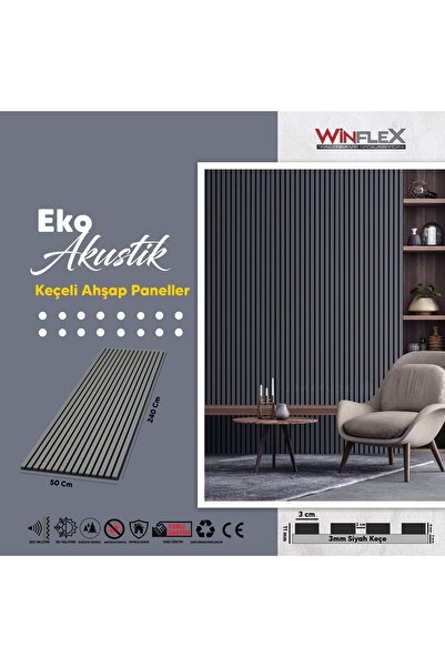 WİNFLEX EKO KEÇELİ AKUSTİK AHŞAP PANELİ  – ANTRASİT (50X240CM).