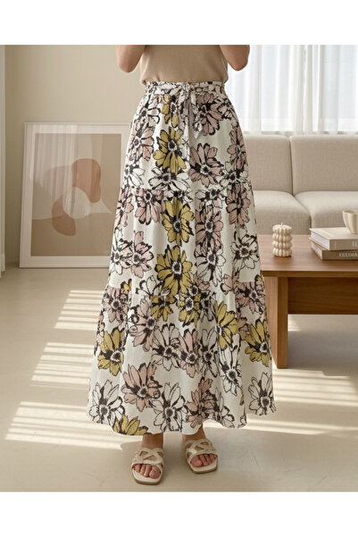 Modamorfo Fusta de in cu centura cu model cu talie elastica - pudra