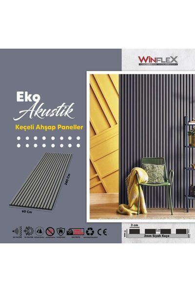 WİNFLEX EKO KEÇELİ AKUSTİK AHŞAP PANELİ  – ANTRASİT  (60X240CM).