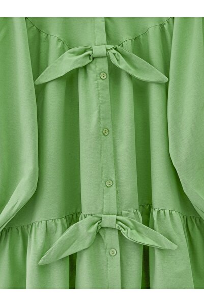 Modamorfo Buttoned Front Ribbon Detailed Loose Shirt - Green