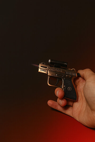 melmus Lazer Işıklı Tabanca Tasarımlı Pürmüz Çakmak – Metal Koleksiyonluk