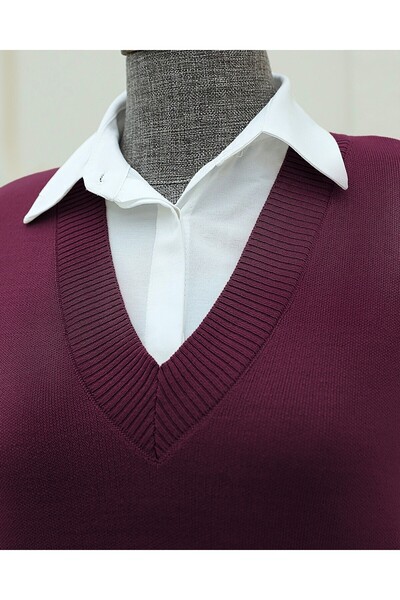 Modamorfo V-Neck Oversize Knitwear Sweater - Burgundy