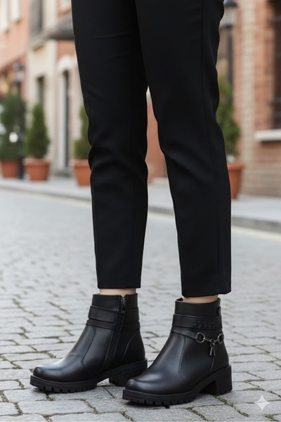 Mehmet Mete 42829 Siyah Hakiki Deri İçi Kürklü Kaymaz Taban Kadın Bot