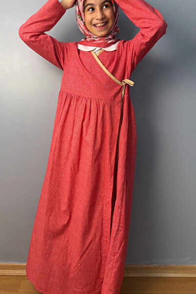 Masnu Çocuk Girl's Red White Polka Dot Lycra 100% Cotton Prayer Dress