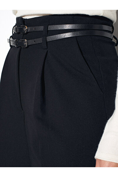 Dilvin 72197 Belted High Waist Trousers-Black
