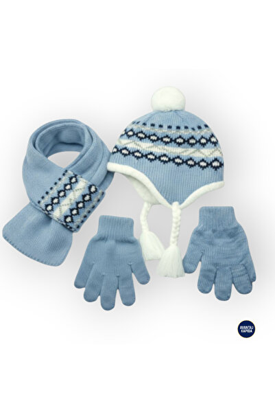 Mustran Set de 3 mănuși pentru copii, tricotaje căptușite cu lână, eșarfe, mănuși - model gros de tricotat pentru cadou de iarnă