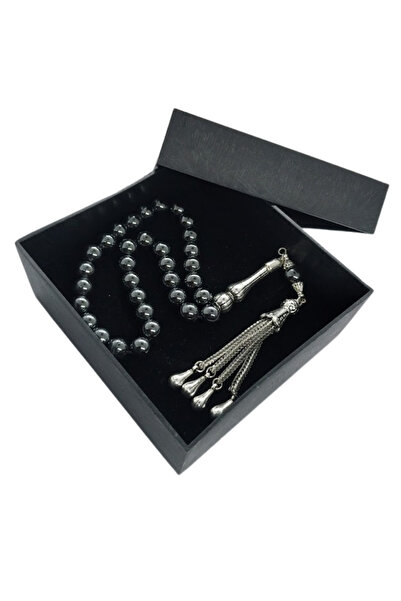 oftenadmire سبحة من الحجر الطبيعي الهيماتيت، 33 حبة فضية اللون، سبحة متدلية ب...