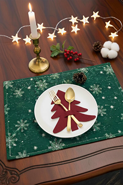 Antika Design Yılbaşı Çam Ağacı Kaşıklık & Peçetelik Servis 6'lı Kırmızı Keçe