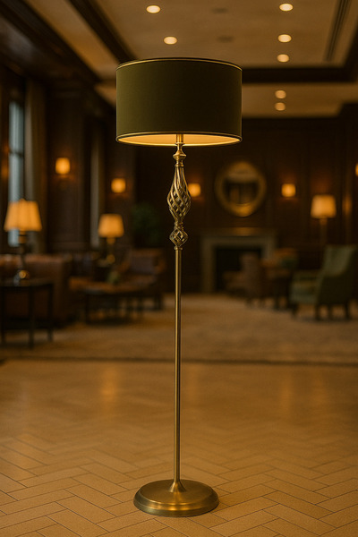 Lampada Verona Eskitme Kaplama Metal Lambader - Gold Şeritli Yeşil