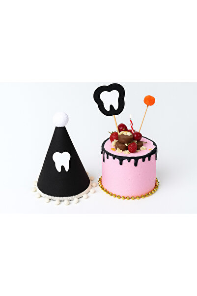 aloha concept Η πρώτη μου δόντι έφτασε Μαύρο σετ καπέλων για πάρτι με τούρτα