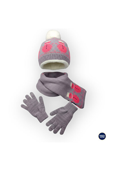 Mustran Set de 3 mănuși pentru copii, tricotaje căptușite cu lână, eșarfe, mănuși - model gros de tricotat pentru cadou de iarnă