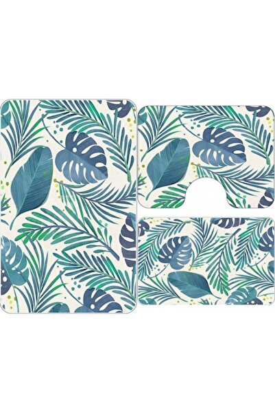 SokShop Set of 3 bath mats, , 60x90 / 60x45 / 45x60, non-slip, leaf pattern, green