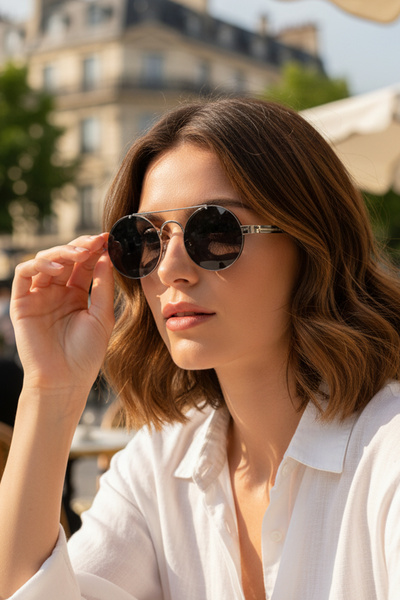 Kapin Yuvarlak Retro Yaylı Tasarım Güneş Gözlüğü - Gümüş Siyah