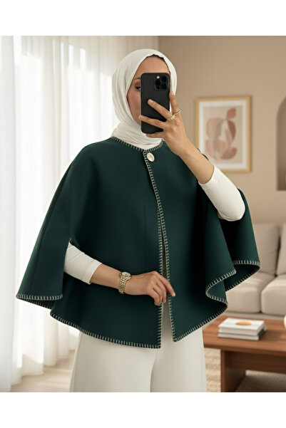 Modamorfo Shepherd's Stitch Pocketed Cashmere Poncho - Emerald