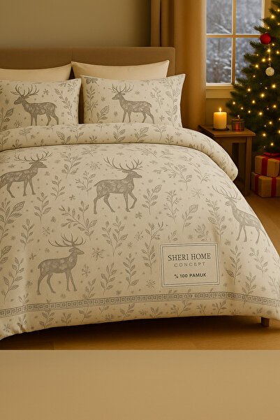 Sheri Home Cotton Gri Geyik Tek Kişilik Nevresim Seti Yeni14533