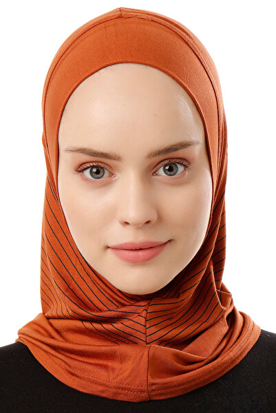 Ecardin Striped Sports Hijab Bonnet Turban -St296 Tile