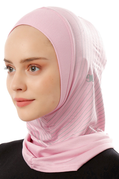 Ecardin Ριγέ Αθλητικό Hijab Bone Turban -ST296 ΡΟΖ