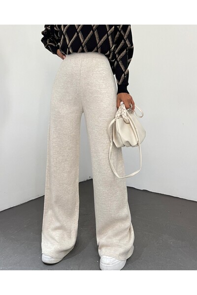 Modamorfo Cream Color Loose Knitwear Trousers