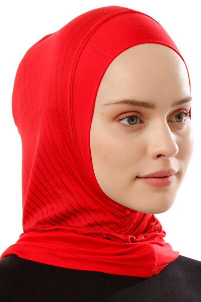 Ecardin Striped Sports Hijab Bonnet Turban -St296 Red
