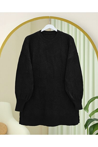 Modamorfo Round Neck Casual Patterned Knitwear Sweater -Black