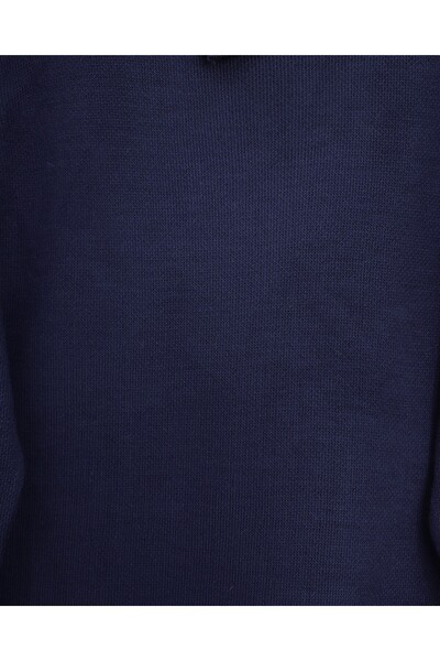 Modamorfo Half-High Neck Knitwear Set with Cross-Button Collar - Navy