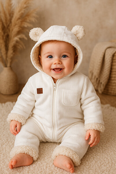 AKİ MODA KİDS kız erkek bebek astronot tulum kapüşonlu patiksiz welsoft içi k...