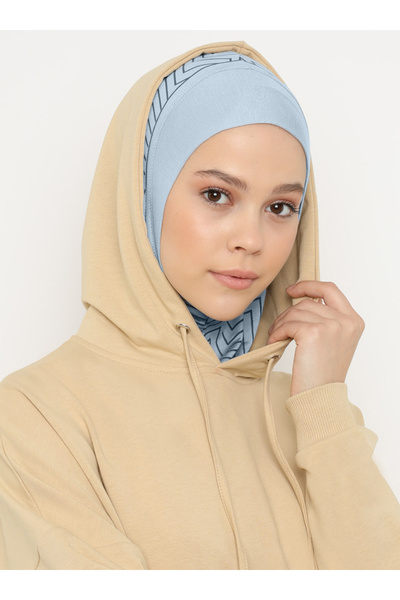 Ecardin Ζιγκ-ζαγκ ριγέ αθλητικό χιτζάμπ μπουνιέρα τουρμπάνι - ST297 BABY BLUE