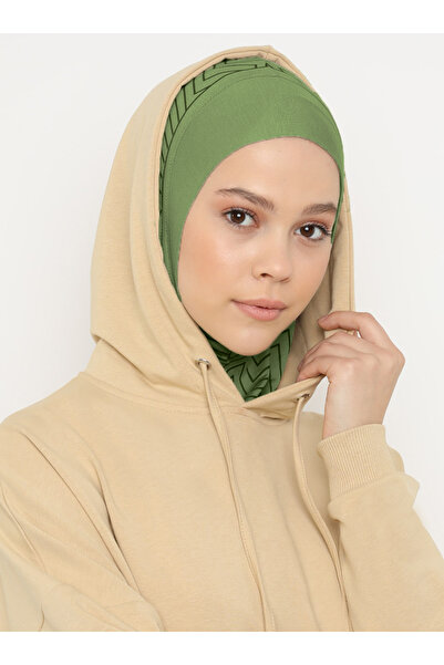 Ecardin Ζιγκ-ζαγκ ριγέ αθλητικό Hijab Bone Turban - ST297 KHAKI