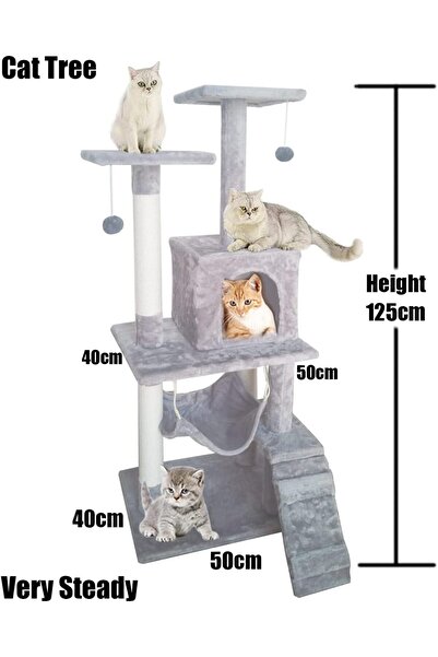fulina Cat Tree Tower Cat Tree House Cat Tree Condo Wood Rattan Pet Supplies with Versatile Safe Bed , Grey