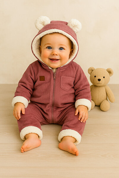 AKİ MODA KİDS kız bebek kışlık astronot tulum kapüşonlu welsoft içi kadife di...