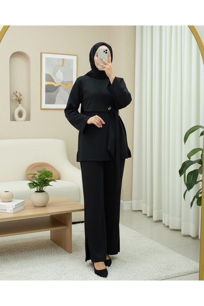 Modamorfo Slit Scuba Suit with Cross-Tied Front - Black