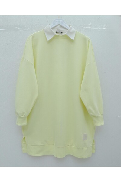 Modamorfo Crew Neck Slit Embroidered Sweatshirt - Light Yellow