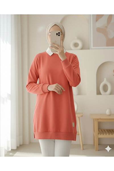 Modamorfo Crew Neck Slit Embroidered Sweatshirt - Pomegranate Blossom